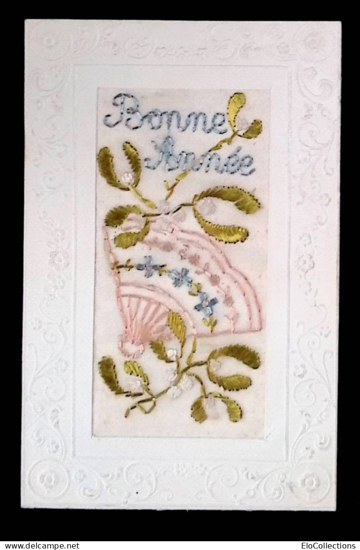 Cp, Tissu, Bonne Année, éventail, Fleurs, écrite 1921 - Other & Unclassified