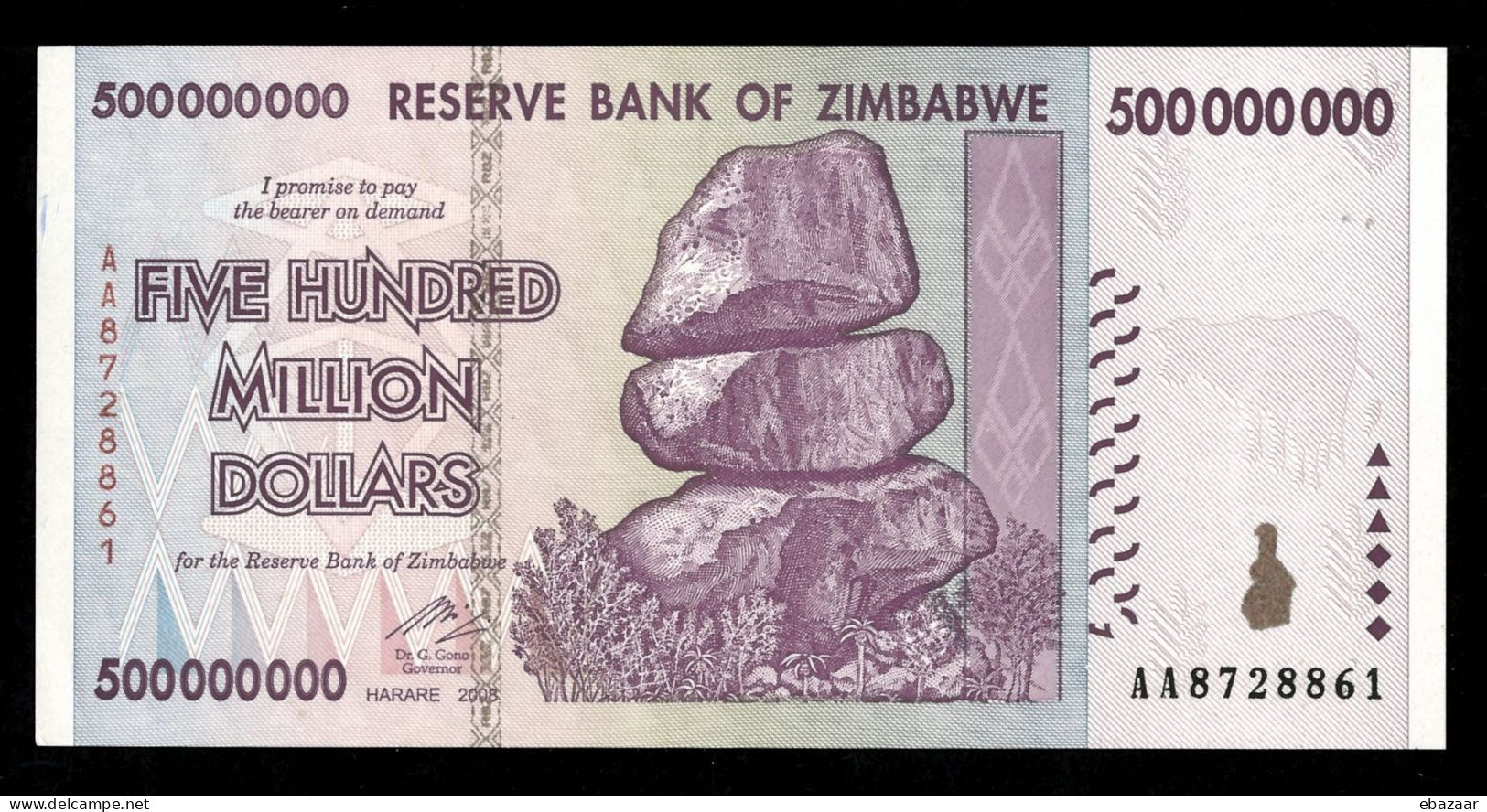 Zimbabwe 2008 Banknote 500 MILLION Dollars ($500.000.000) P-82 UNC - Zimbabwe