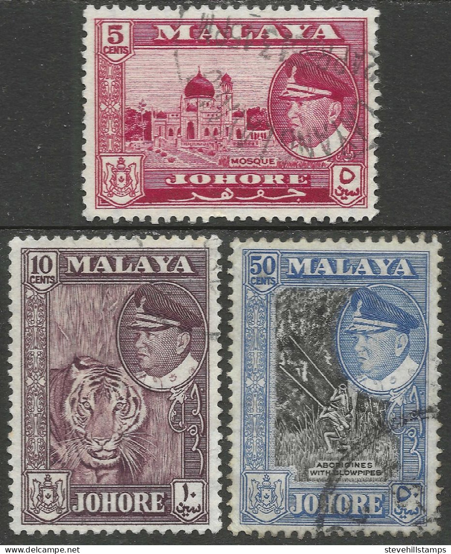 Johore (Malaysia). 1960 Sultan Sir Ismail. 5c, 10c, 50c Used. SG 158, 160, 162. M5096 - Johore