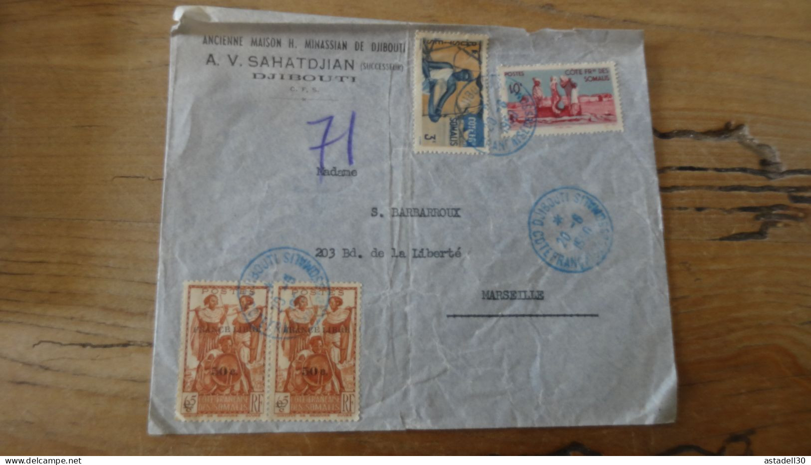 Enveloppe DJIBOUTI Pour MARSEILLE 1950  ................ Boite-1 ........... 595 - Cartas & Documentos