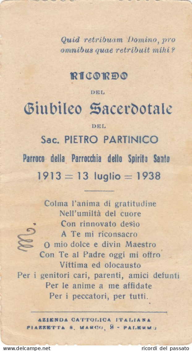 Santino Fustellato Ricordo Giubileo Sacerdotale - Palermo 1938 - Andachtsbilder