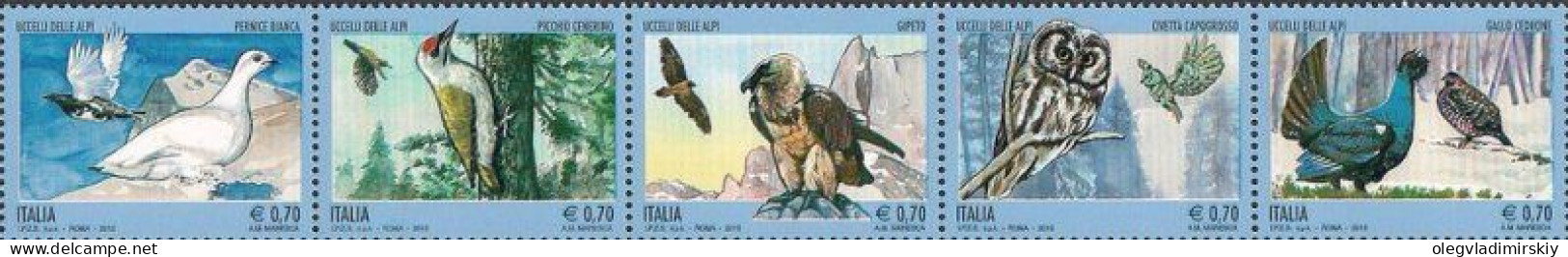 Italy Italia 2013 Birds Of Alps Set Of 5 Stamps In Strip MNH - Autres & Non Classés