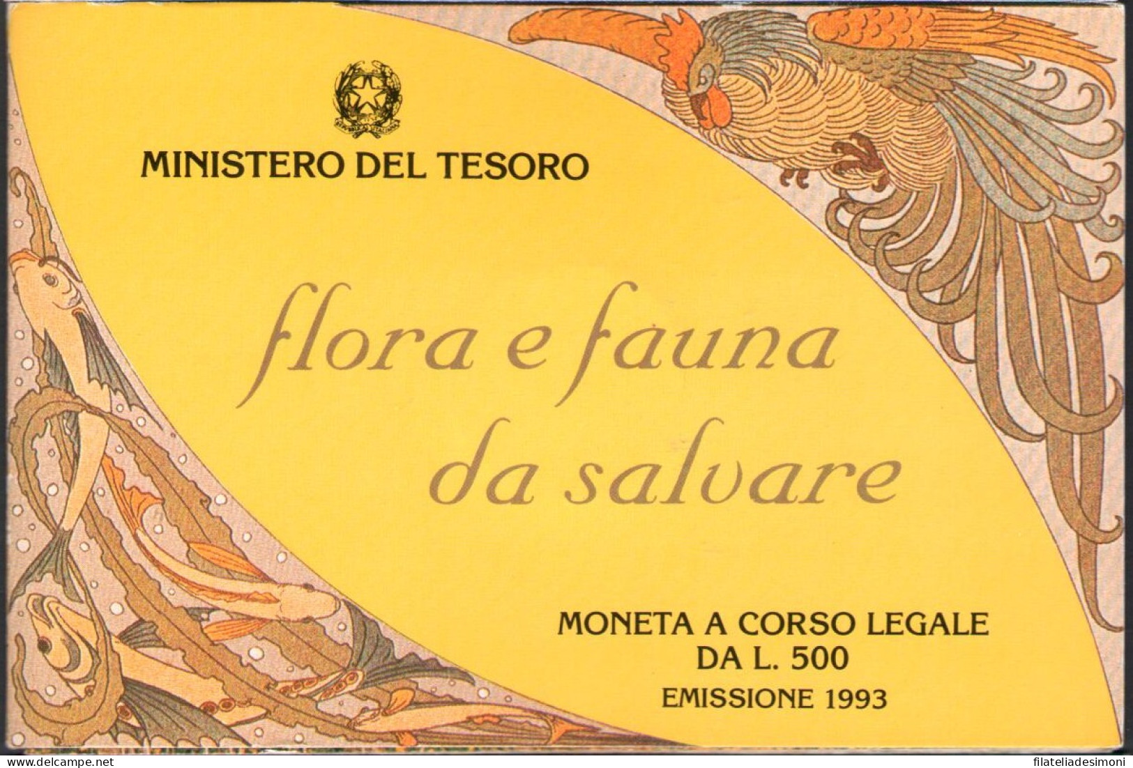 1993 Italia - 500 Lire Flora E Fauna - Cartoncino Ufficiale - FDC - 500 Lire