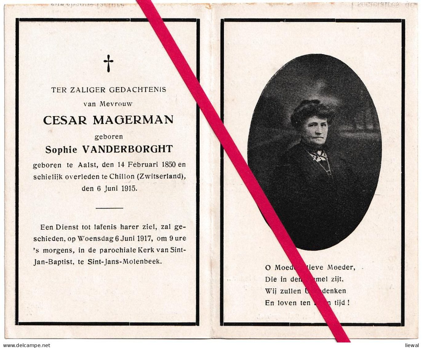Aalst 1850. Cesar Magerman Geboren Sophie Vanderborght. † Chillon, Zwitserland 06-06-1915. Sint-Jans-Molenbeek 1917 - Obituary Notices