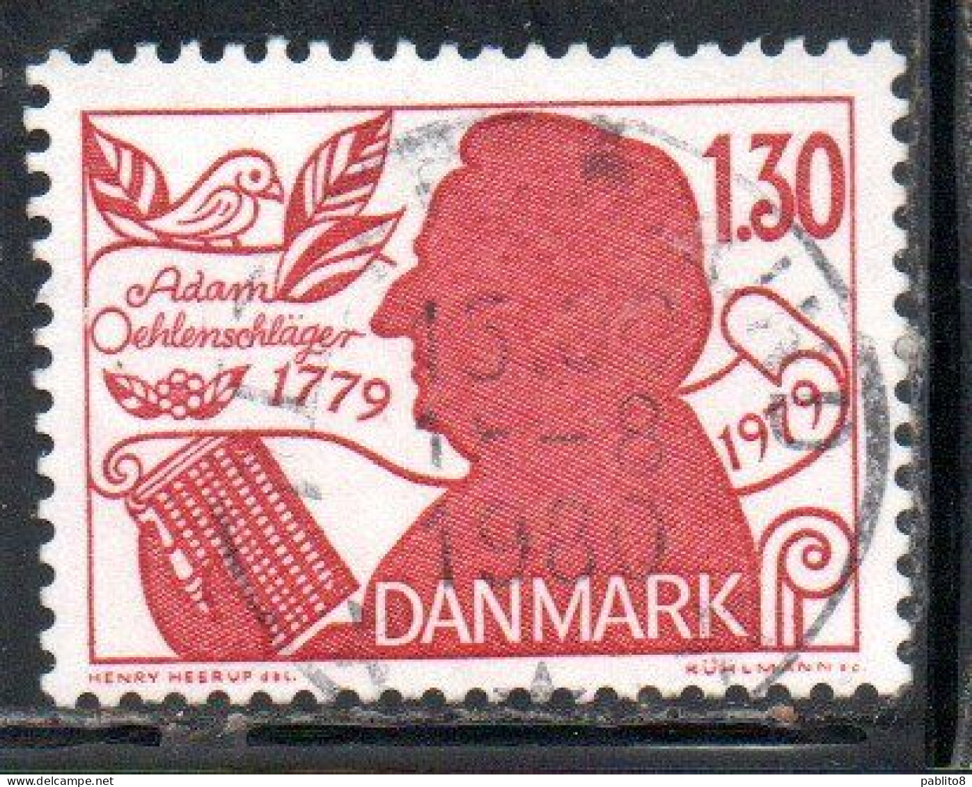 DANEMARK DANMARK DENMARK DANIMARCA 1979 ADAM OEHLENSCHLAGER 130o USED USATO OBLITERE' - Used Stamps