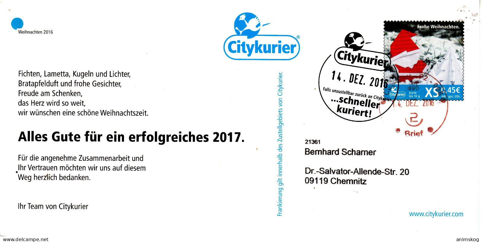 Deutschland 2016, Drucksache Privatpost Citykurier / Germany 2016, Printed Matter, Private Mail Citykurier - Sonstige & Ohne Zuordnung