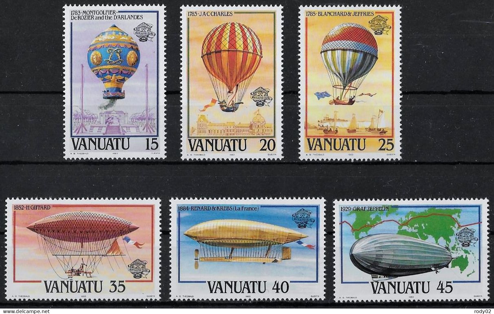 VANUATU - MONTGOLFIERES - N° 676 A 681 - NEUF** MNH - Airships