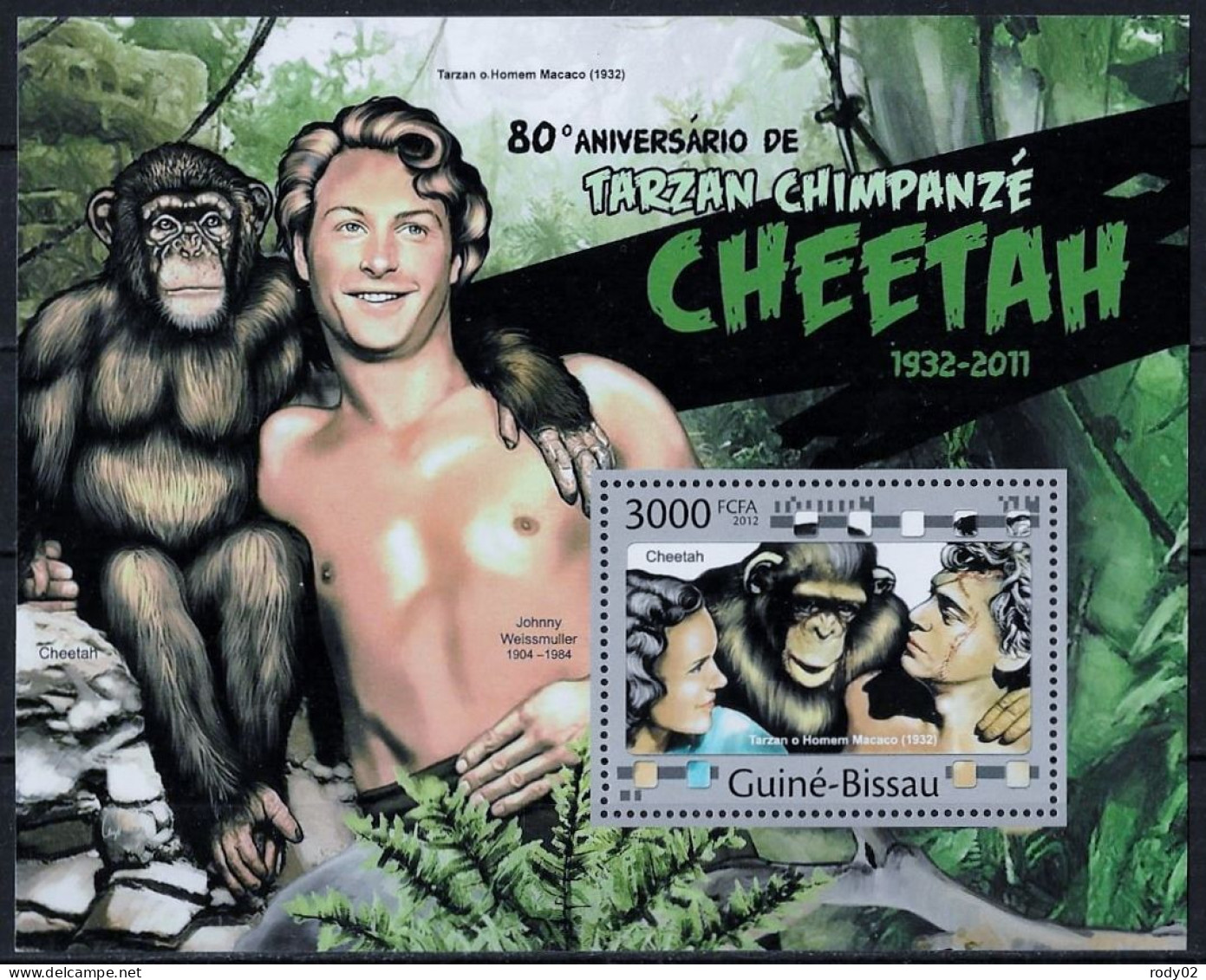 GUINEE-BISSAU - CINEMA - SINGES - CHEETAH - N° 4222 A 4226 ET BF 749 - NEUF** MNH - Cinema