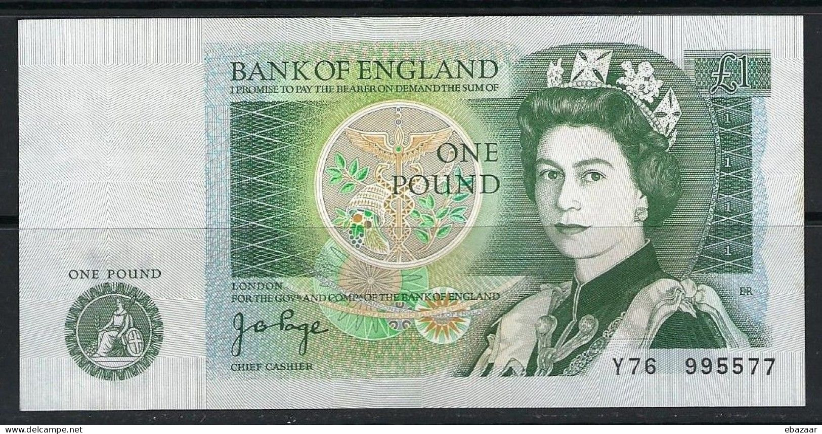 Great Britain Bank Of England 1 Pound Banknote P-377a Serial Number 995577 J. B. Page 1978-1984 AUNC - 1 Pound