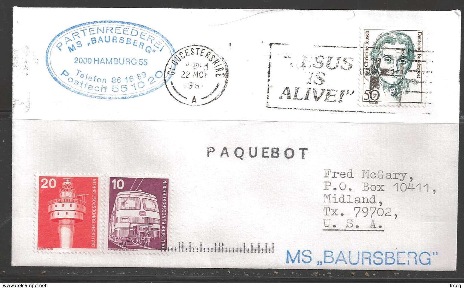 1981 Paquebot Cover, Germany Stamp Used In Gloucestershire, UK - Briefe U. Dokumente