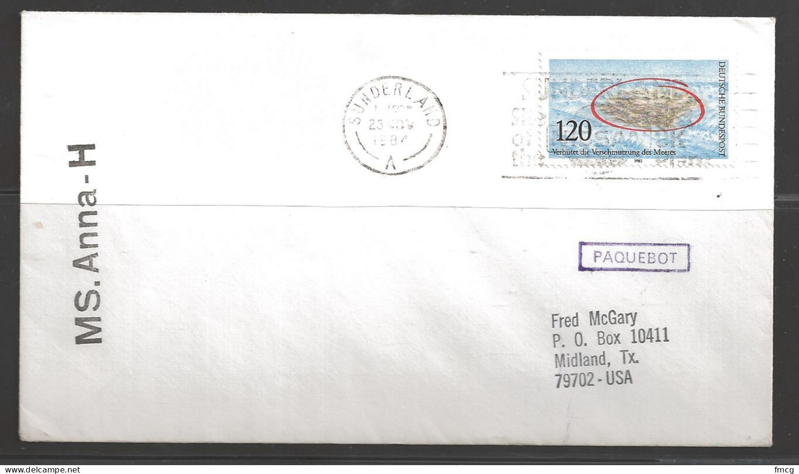 1984 Paquebot Cover, Germany Stamp Used In Sunderland, UK - Covers & Documents