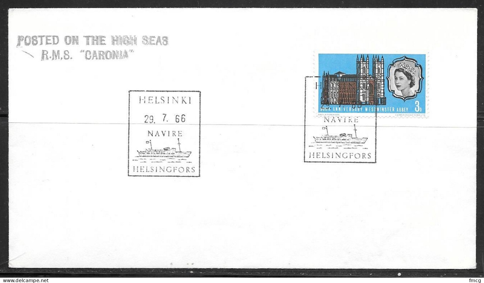 1966 Paquebot Cover, British Stamp Mailed In Helsinki Finland (29.7.66) - Covers & Documents