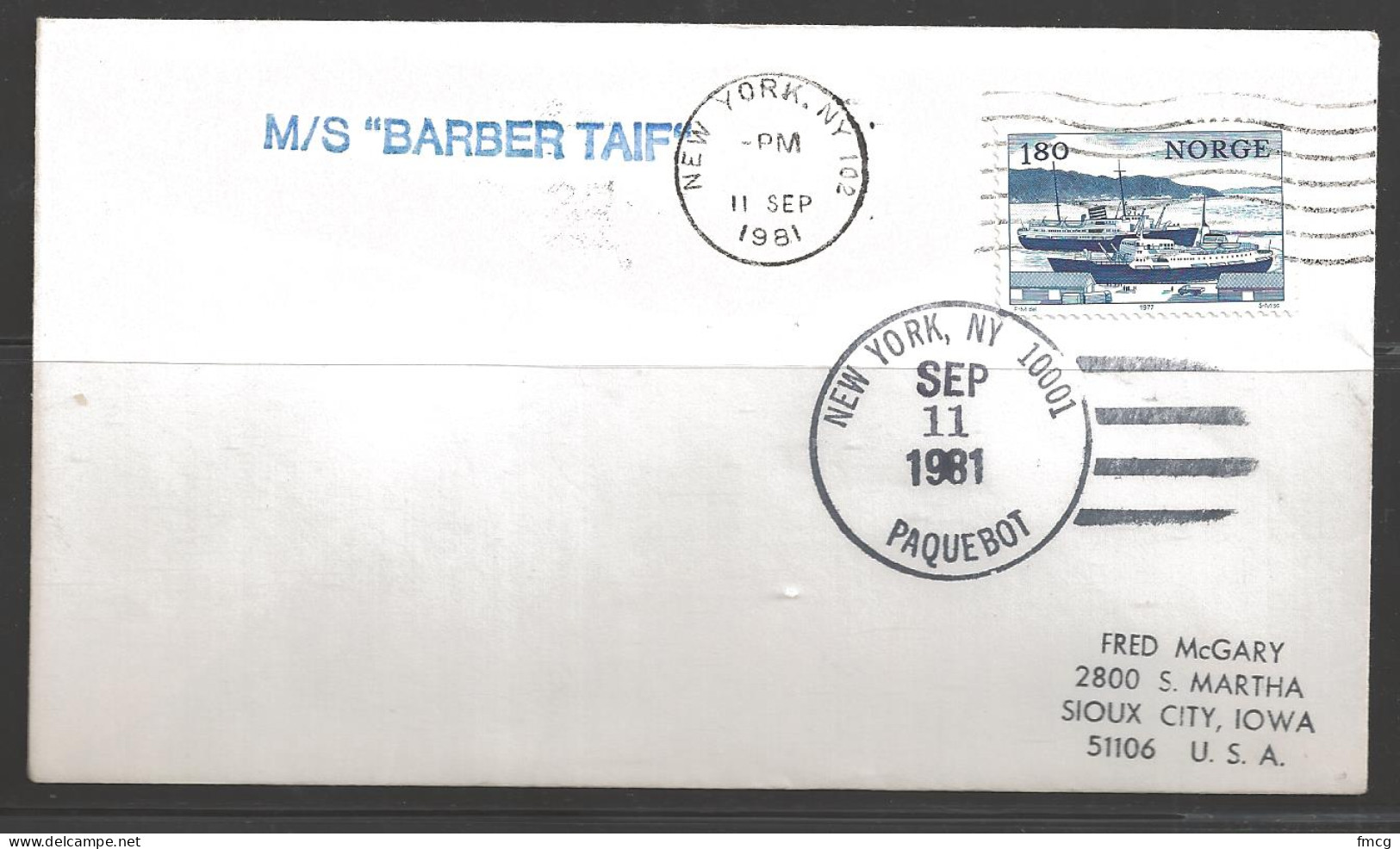 1981 Paquebot Cover, Norway Stamp Used In New York City - Covers & Documents