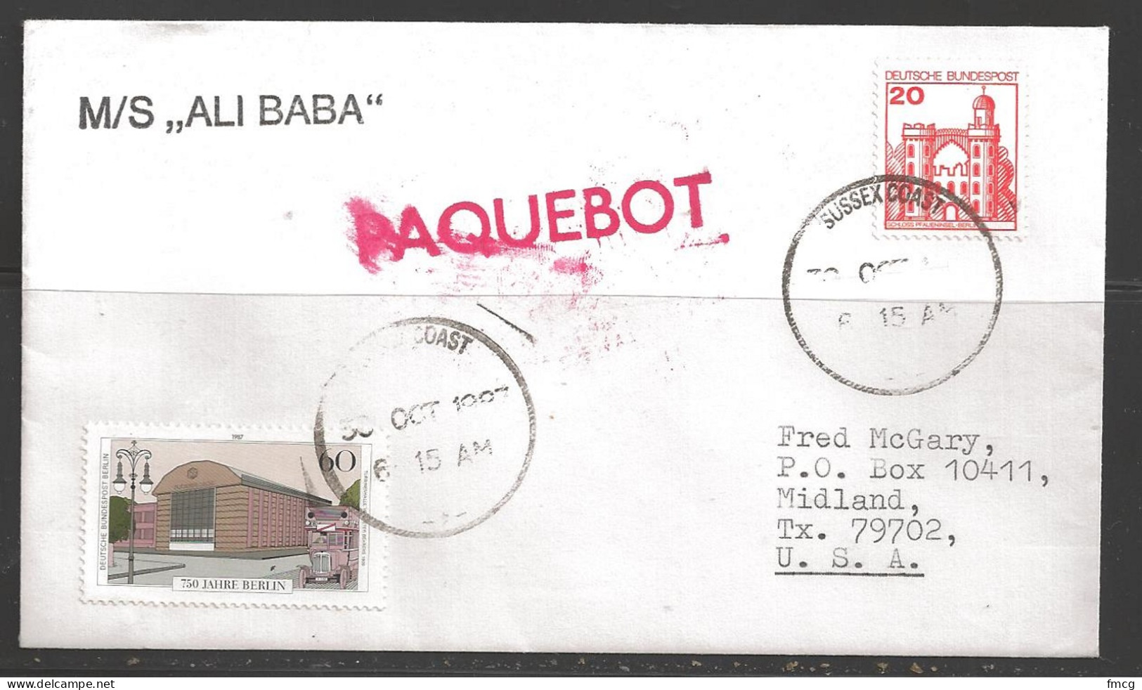 1987 Paquebot Cover,  Germany Stamps Used At Essex Coast, UK - Covers & Documents