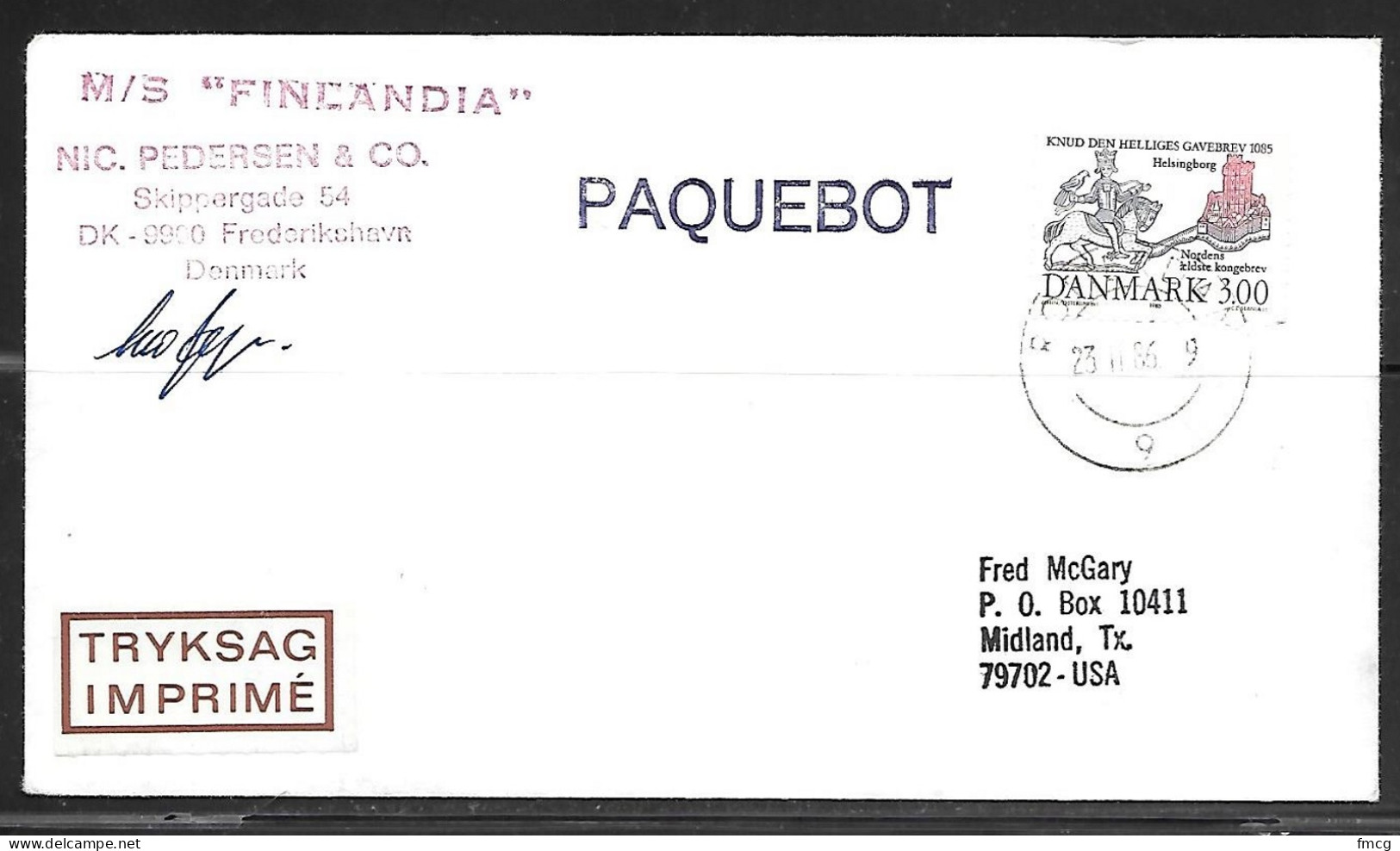 1986 Paquebot Cover, Denmark Stamp Used In Rotterdam, Netherlands - Covers & Documents