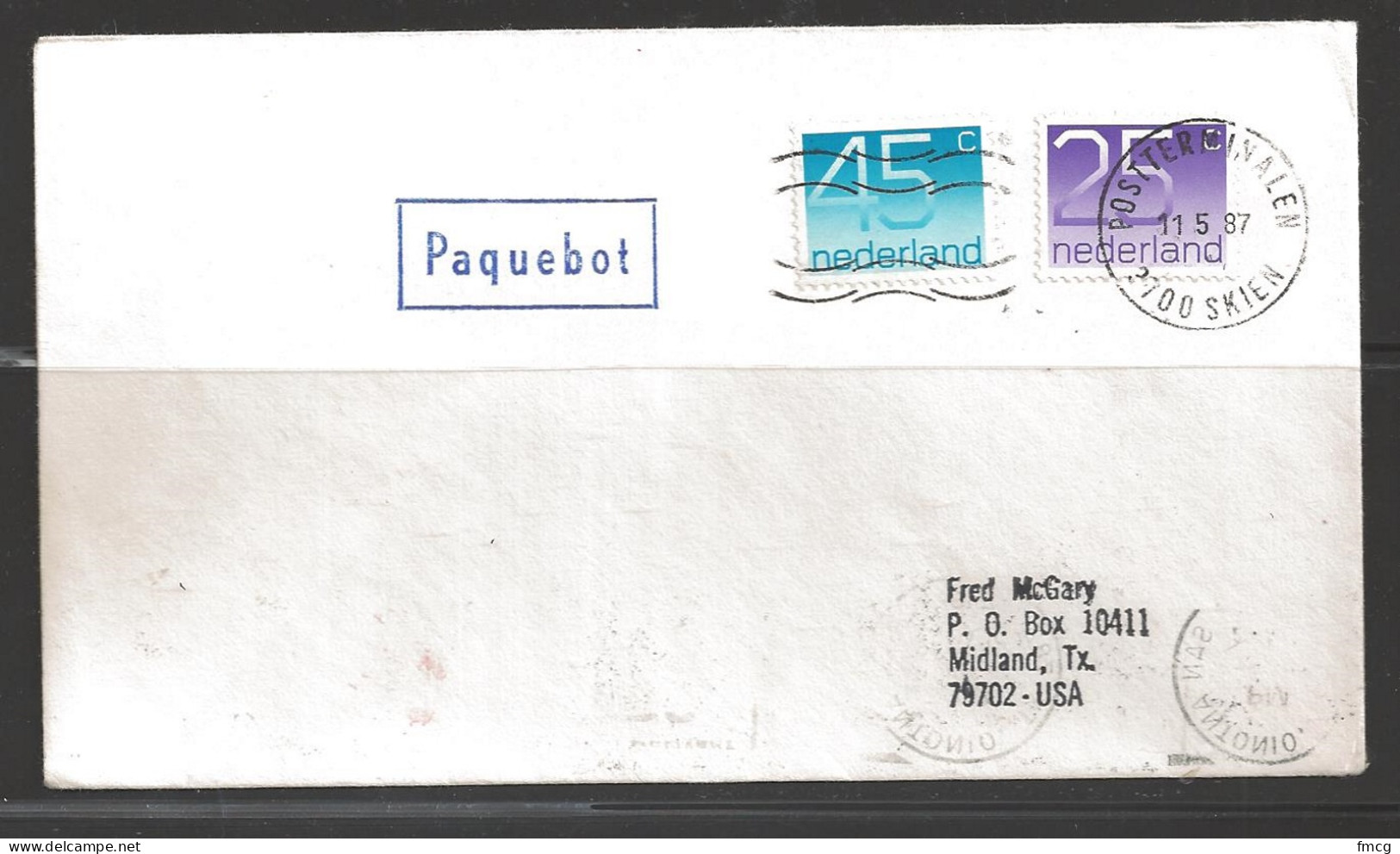 1987 Paquebot Cover, Netherlands Stamp Used In Skien, Norway, Postmarked 11.5.87 - Lettres & Documents