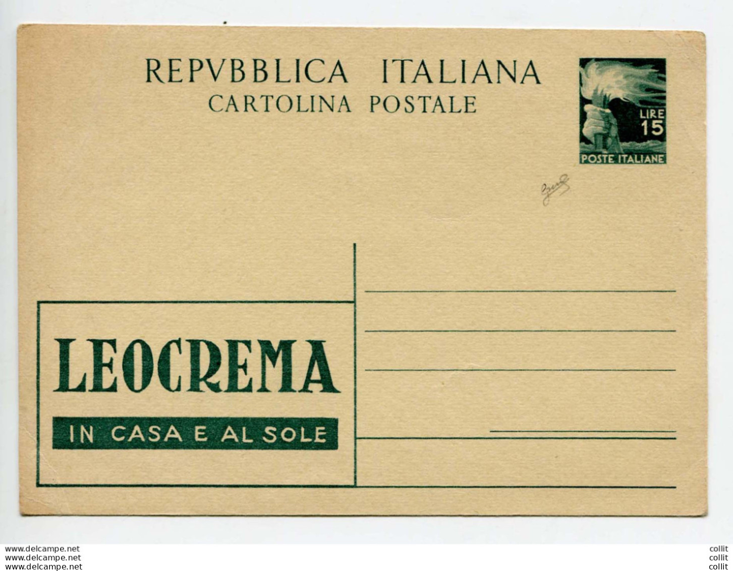 C.P. Lire 15 "Democratica" Pubblicitaria Leocrema N. R 8/2 - Stamped Stationery