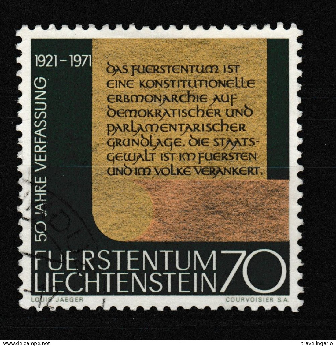 Liechtenstein 1971 50th Anniversary Of The Constitution 70R Used - Used Stamps