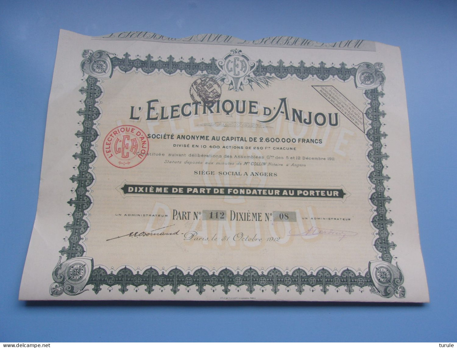 L'ELECTRIQUE D'ANJOU (angers) 1912 - Autres & Non Classés