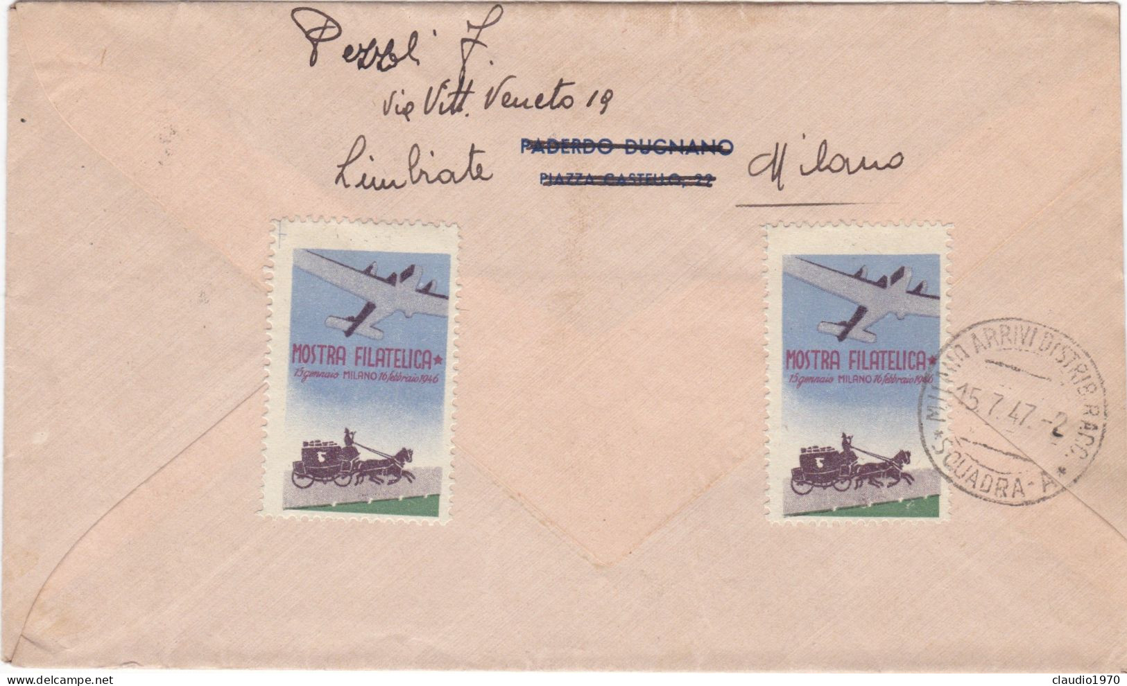 REPUBLICA - ITALIA - LAMBRATE ( MILANO) - BUSTA - RACCOMANDATA - VIAGGIATA PER MILANO - 1947 - Other & Unclassified