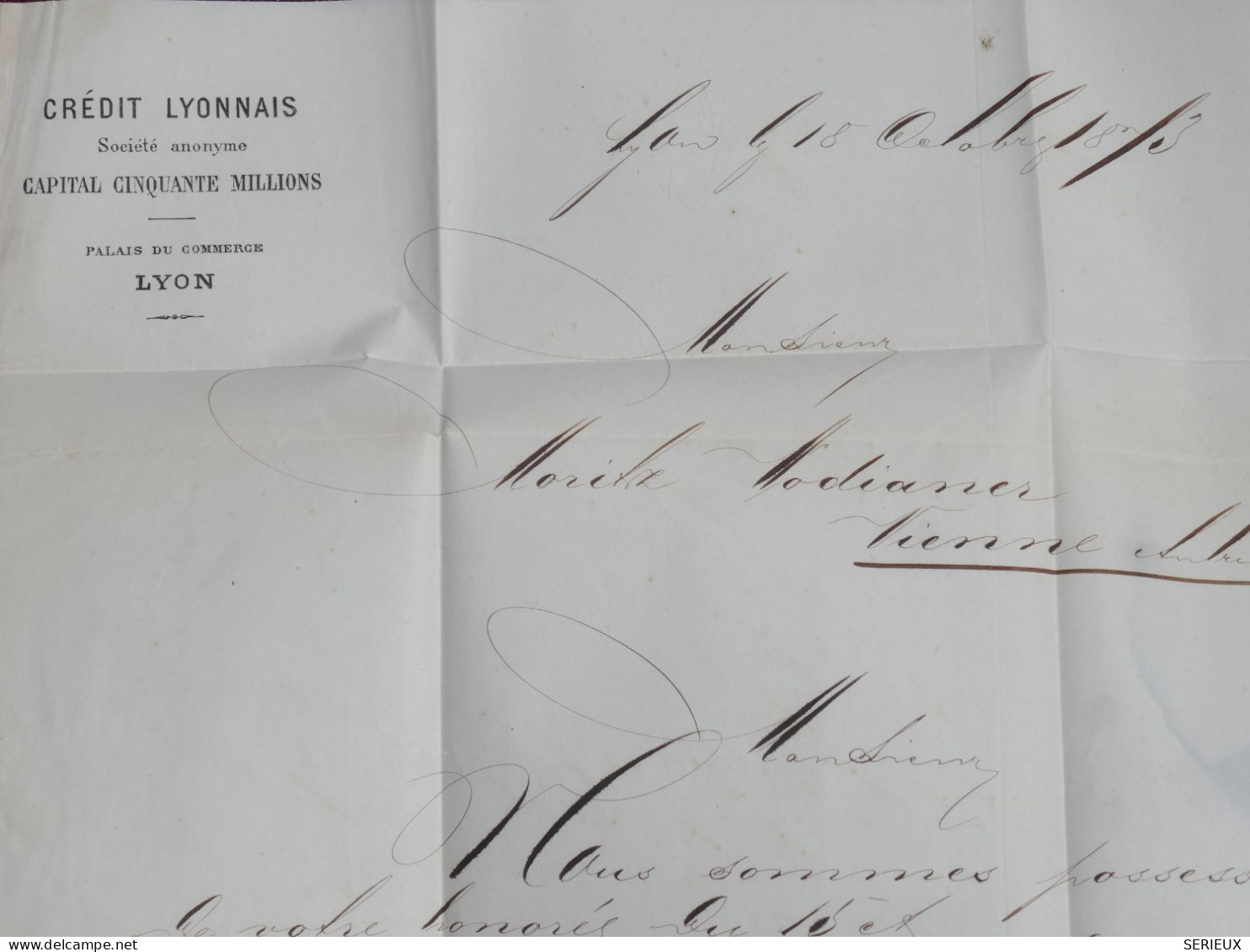 FRANCE LETTRE CREDIT LYONNAIS 1873 LYON PARIS VIENNE AUTRICHE  +PAIRE CERES 30C N°56  + AFF. INTERESSANT. DP8 - 1849-1876: Période Classique