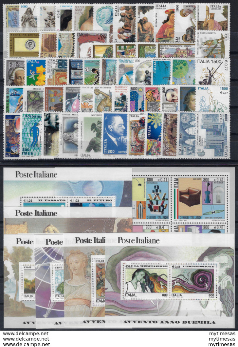 2000 Italia Complete Year 54v. + 7MS MNH - Other & Unclassified