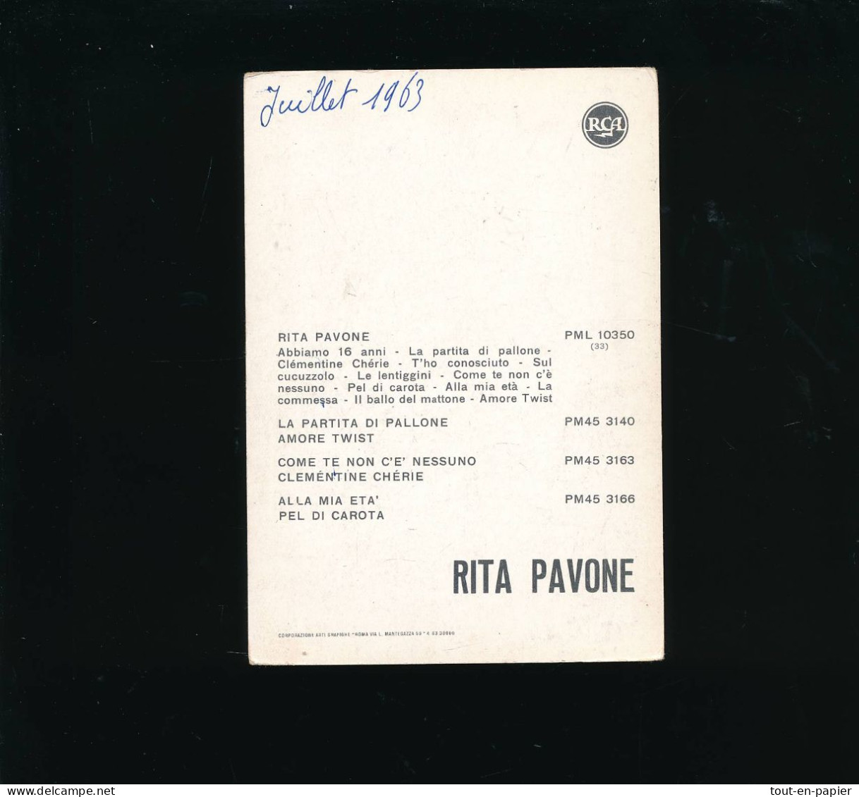 1963 Des Disques RCA Format Carte Postale - Autographe Chanteuse Rita Pavone Jeune - Music And Musicians