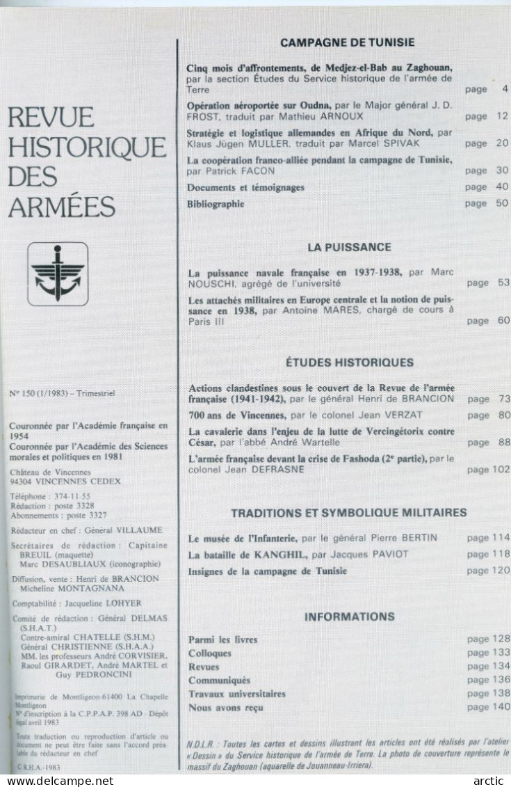 Revue Historique Des Armées  N° 1 1983 - Histoire