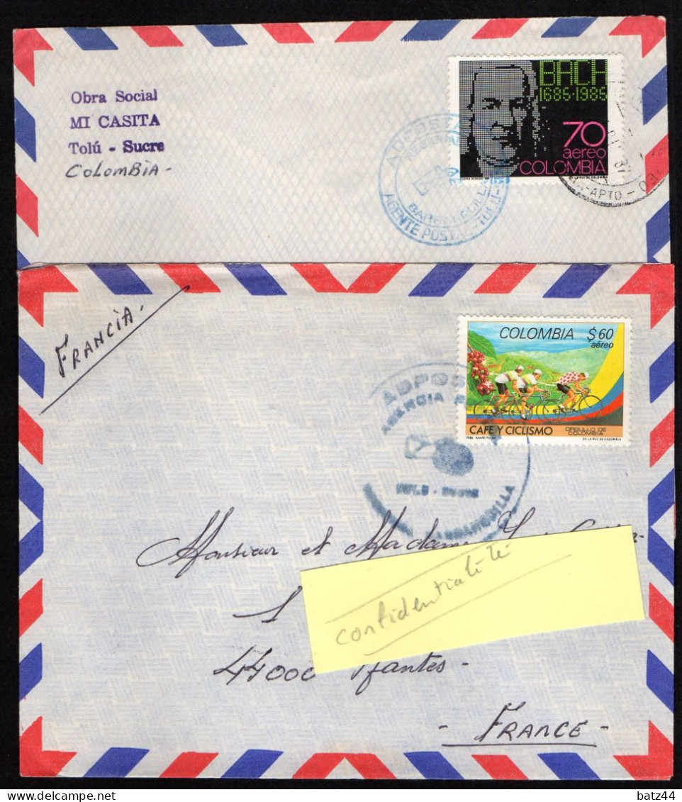 Colombie Colombia 2 Enveloppe Cover Letter Lettre Thème Timbres Cyclisme Et Musique - Colombia