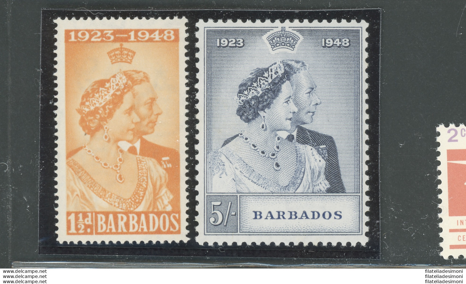 1948 BARBADOS, Stanley Gibbons N. 265-66 - Royal Silver Wedding - 2 Valori - MNH** - Sonstige & Ohne Zuordnung