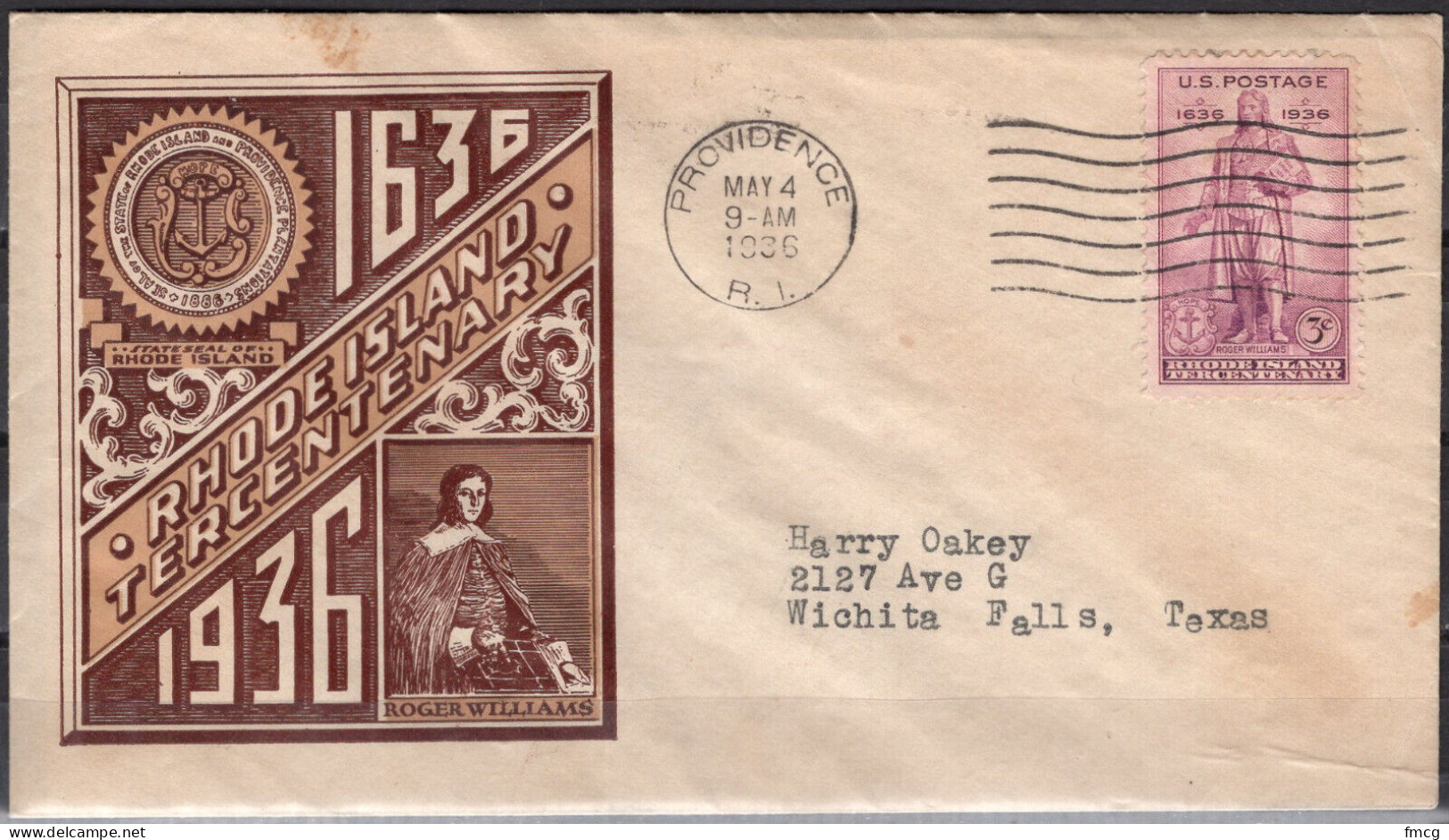 1936 Staehle First Day Cover - Rhode Island - 1851-1940