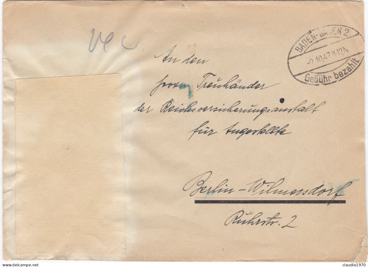 GERMANIA - STORIA POSTALE - BUSTA - 1947 - Other & Unclassified
