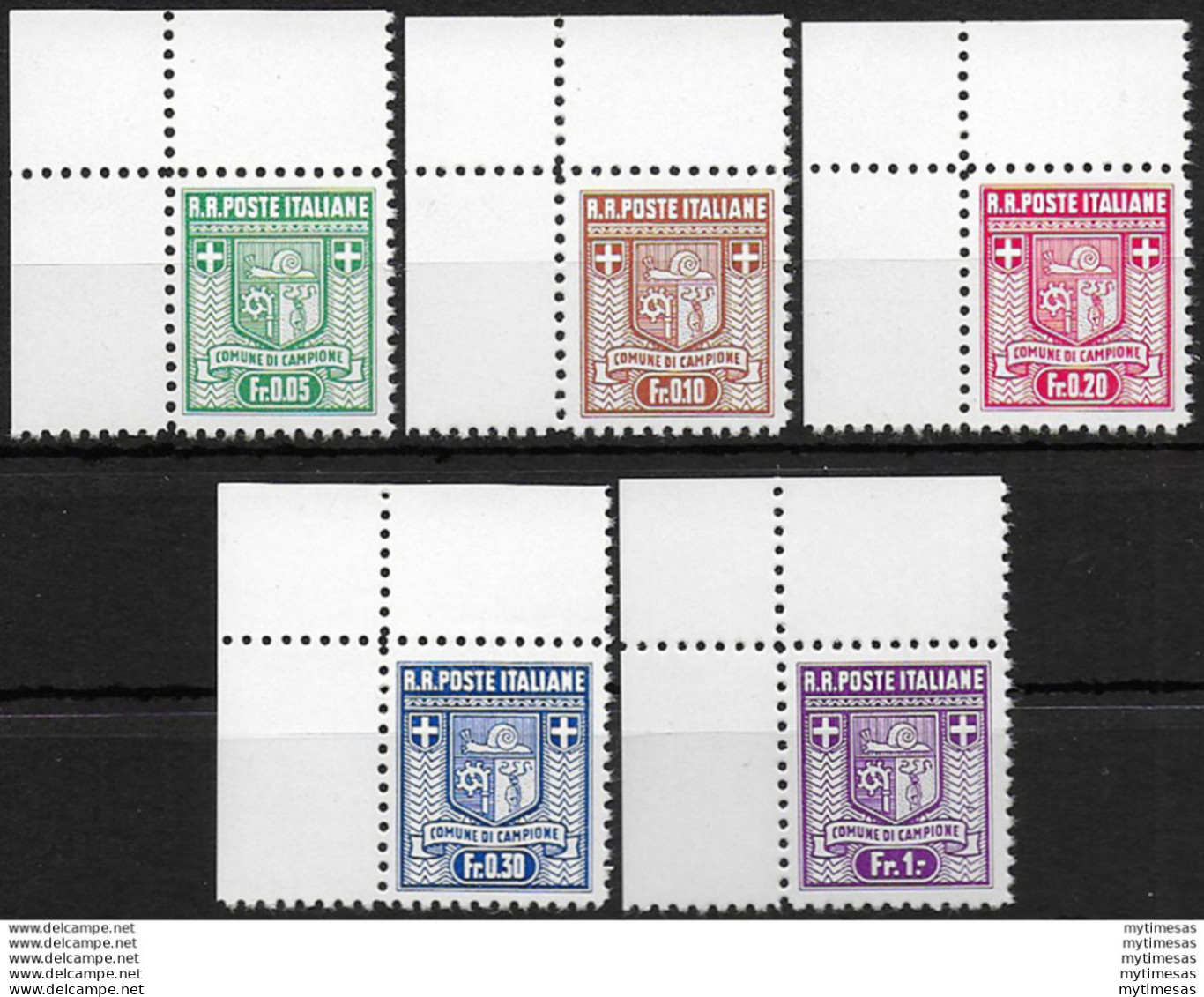 1944 Campione D'Italia Stemma 5v. Af MNH Sassone N. 1/5 - Unclassified