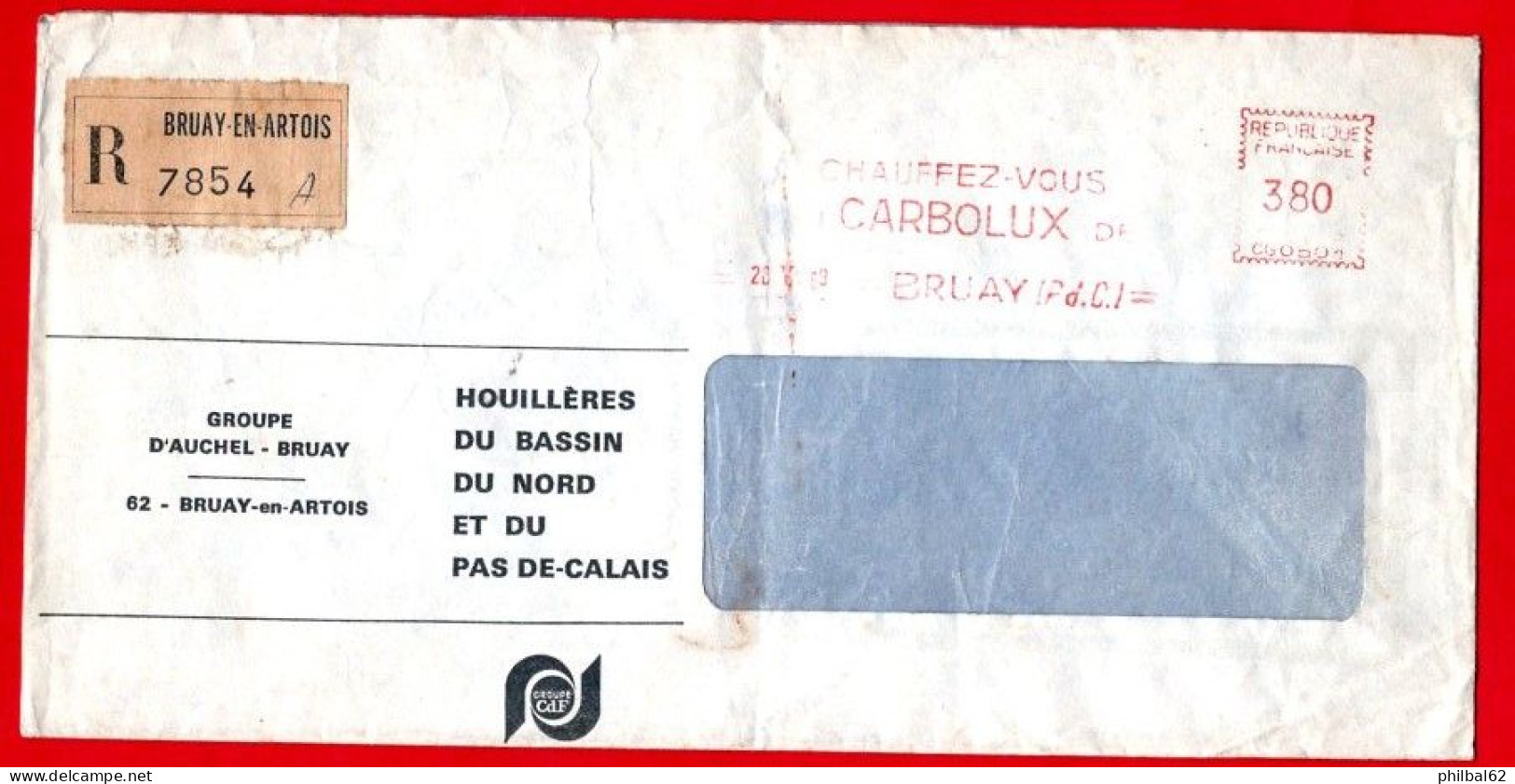 Enveloppe à En-tête HBNPC Et Flamme Chauffez-vous Au Carbolux. Bruay En Artois 28/05/1969. - Briefe U. Dokumente