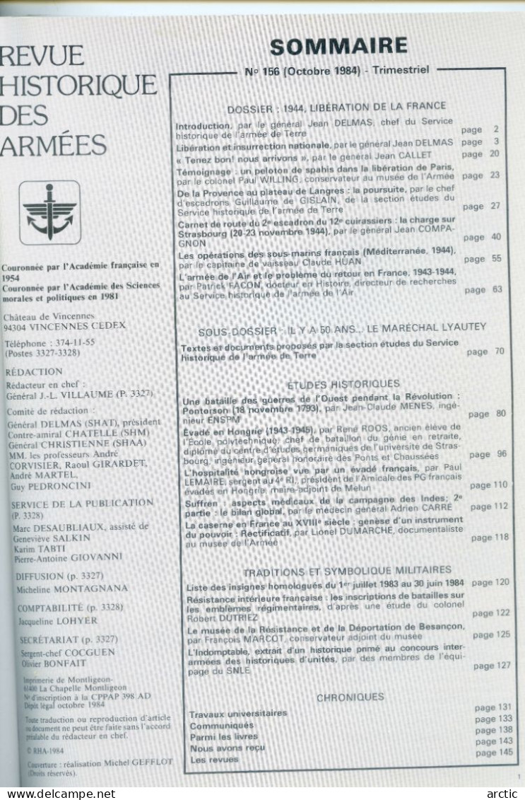 Revue Historique Des Armées    N° 3 1984 - History