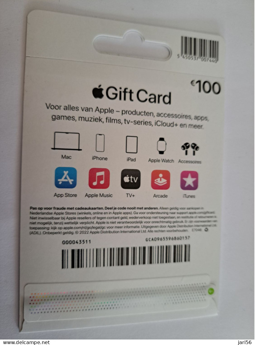CADEAU   GIFT CARD  /  APPLE  / CARD ON BLISTER  /  DIFFERENT €  100,- /  CARD   / NOT LOADED MINT CARD ** 16672 ** - Cartes Cadeaux