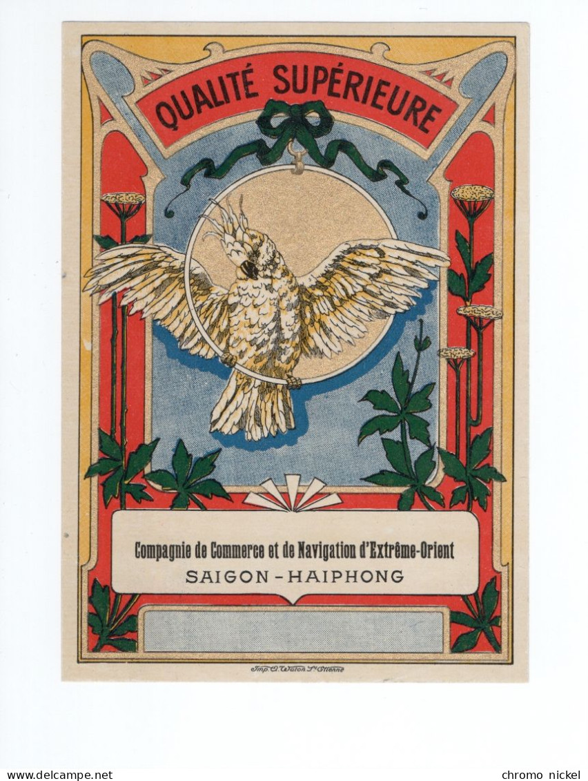 INDOCHINE Étiquette Cie Commerce Navigation Extrème Orient SAÏGON HAÏPHONG Perroquet Parrot 140 X 100 Mm SUP 2 Scans RR - Advertising