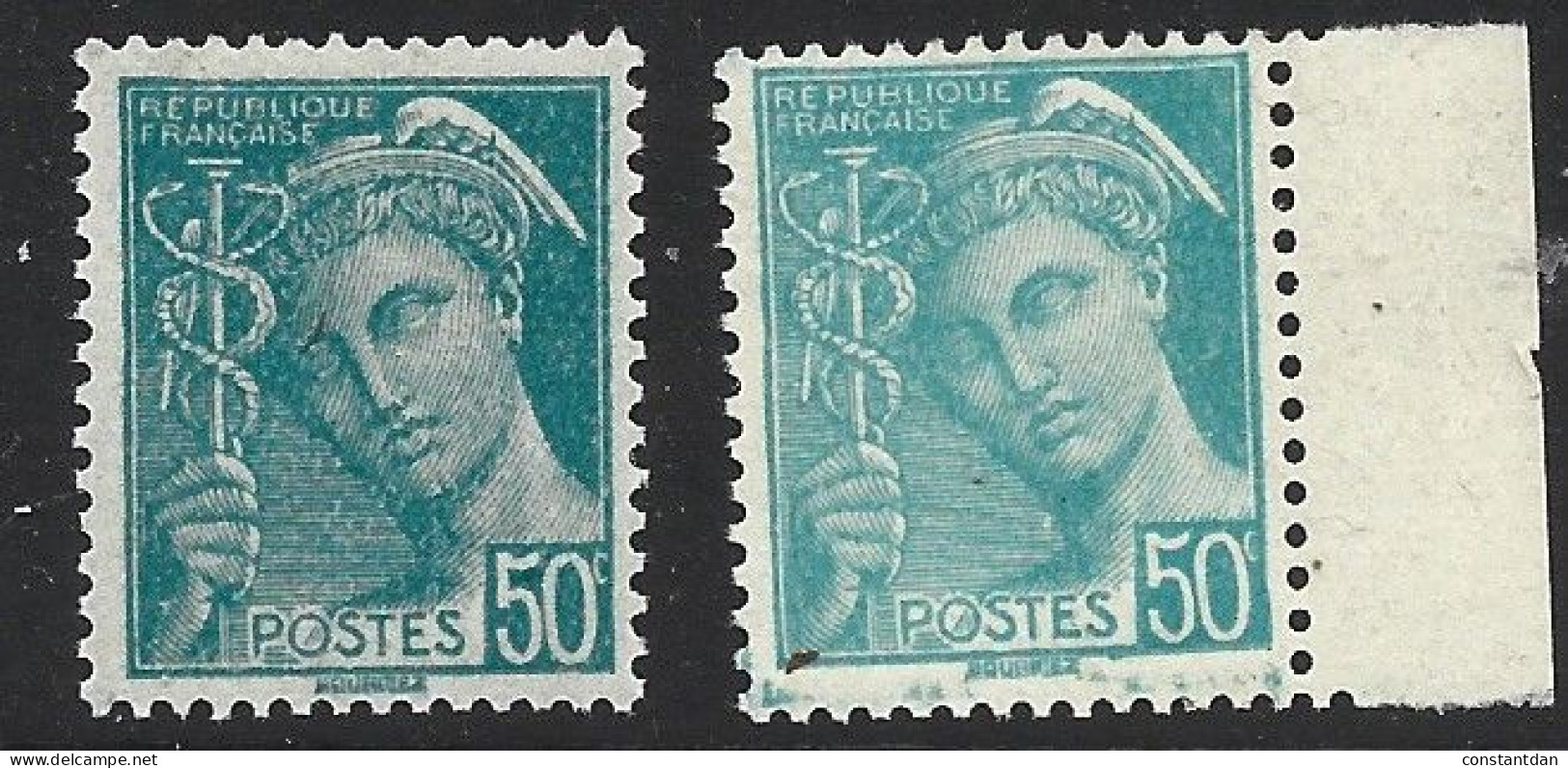 FRANCE N° 538 50C BLEU CLAIR TYPE MERCURE 2 NUAUNCES  NEUF SANS CHARNIERE - Neufs