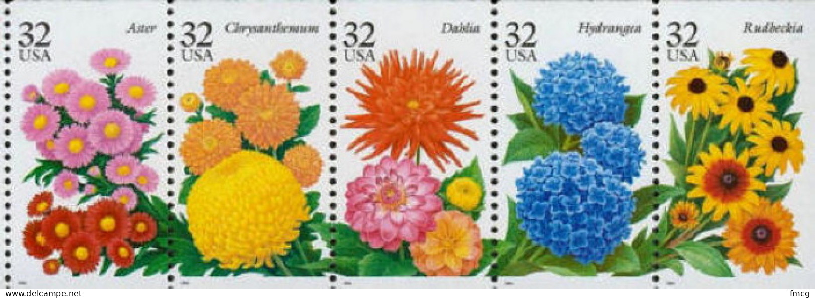 1996 32 Cents Fall Garden Flowers, Booklet Pane Of 5, MNH - Unused Stamps