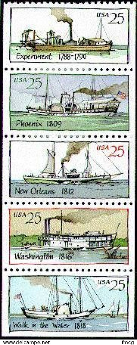 1988 25 Cents Steamboats, Booklet Pane Of 5, MNH - Ungebraucht