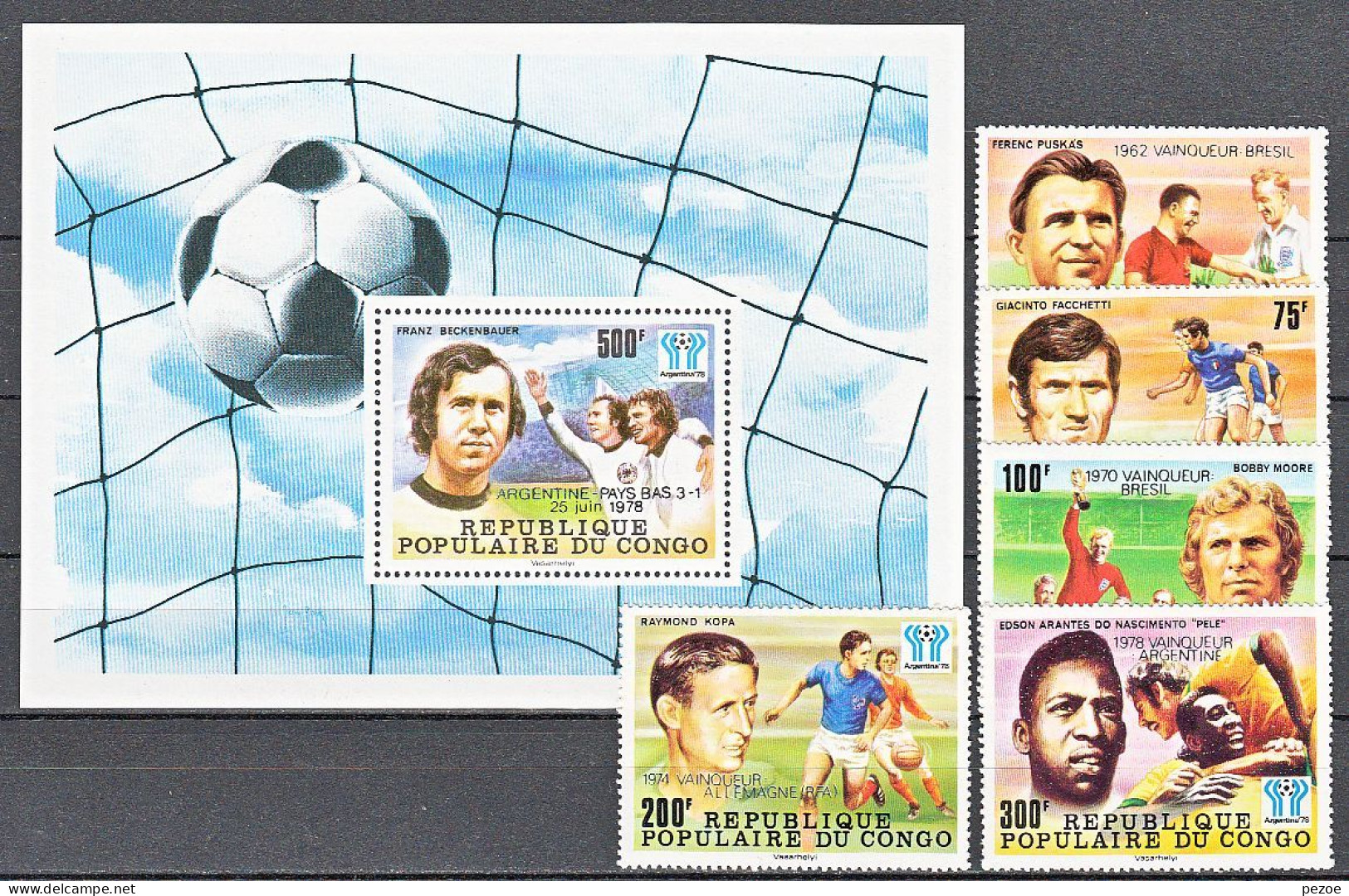 Football / Soccer / Fussball - WM 1978:  Congo  5 W + Bl **, Silber Aufdr. - 1978 – Argentina