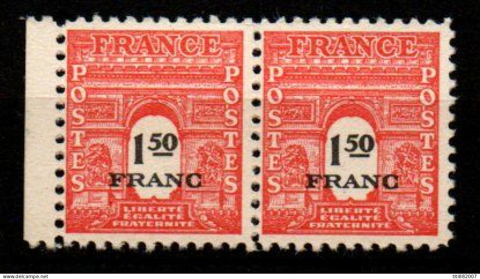 FRANCE    -   1945 .  Y&T N° 708 *  En Paire . Arc De Triomphe - Unused Stamps