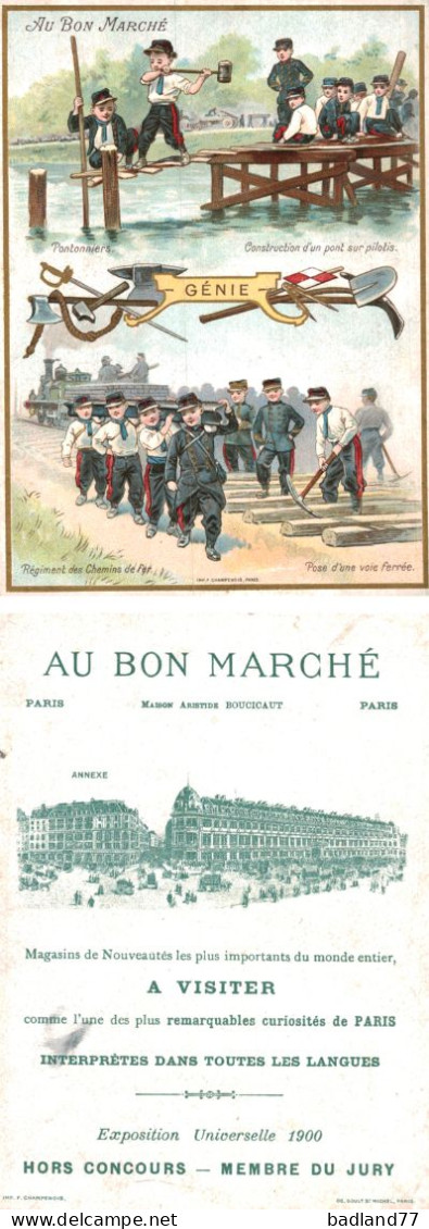 Grande Chromo Dorée AU BON MARCHE - Militaires - Génie - Au Bon Marché