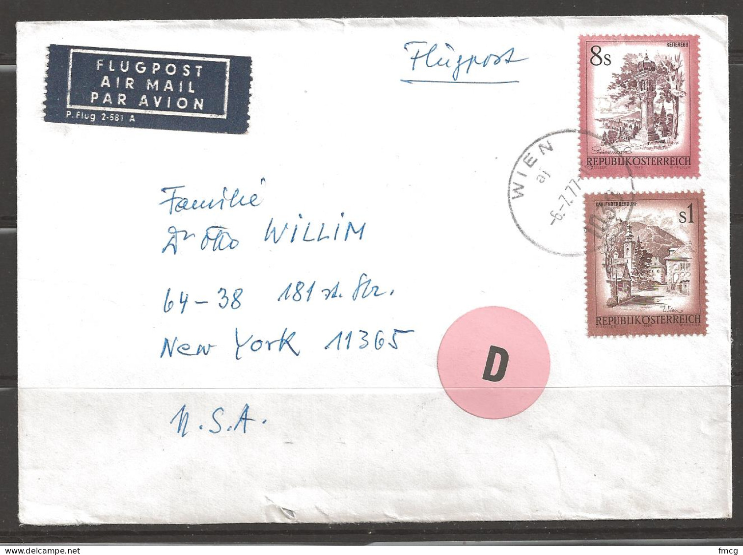 1977 Wien (5.7.77) To NY, 200 8S And 1S Stamps - Lettres & Documents