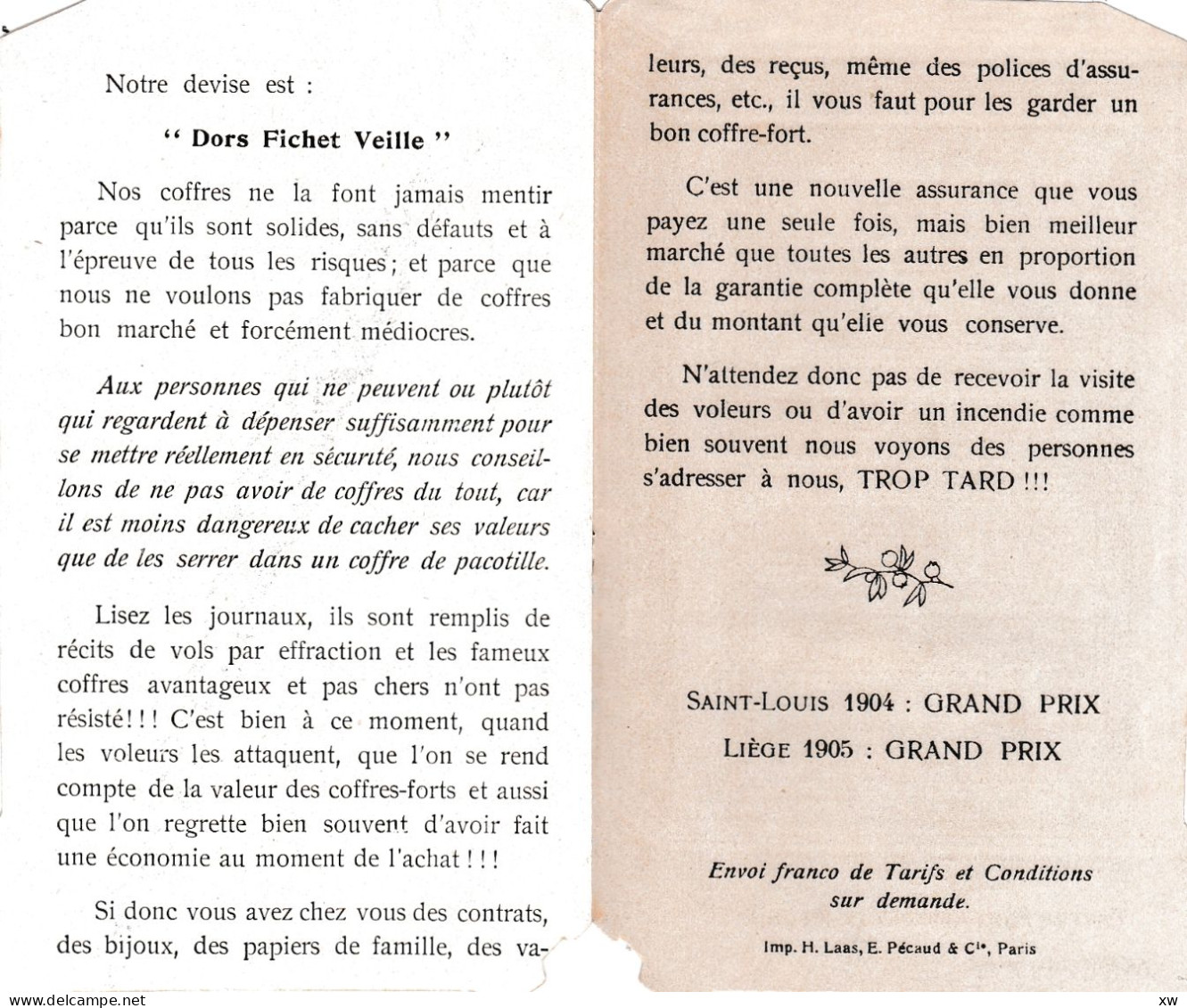 Petit Livret Publicitaire En Forme De Coffre-fort -FICHET-PARIS 1900 Le Seul Accordé Aux Coffres Forts 1900/20 -19-05-24 - Sonstige & Ohne Zuordnung