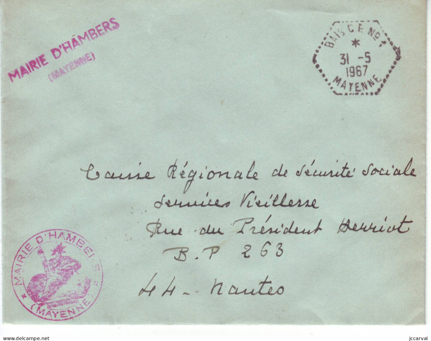 Mayenne Réseau Automobile Rural - Bais CP N°1 - Type F7 - Hambers - Handstempel