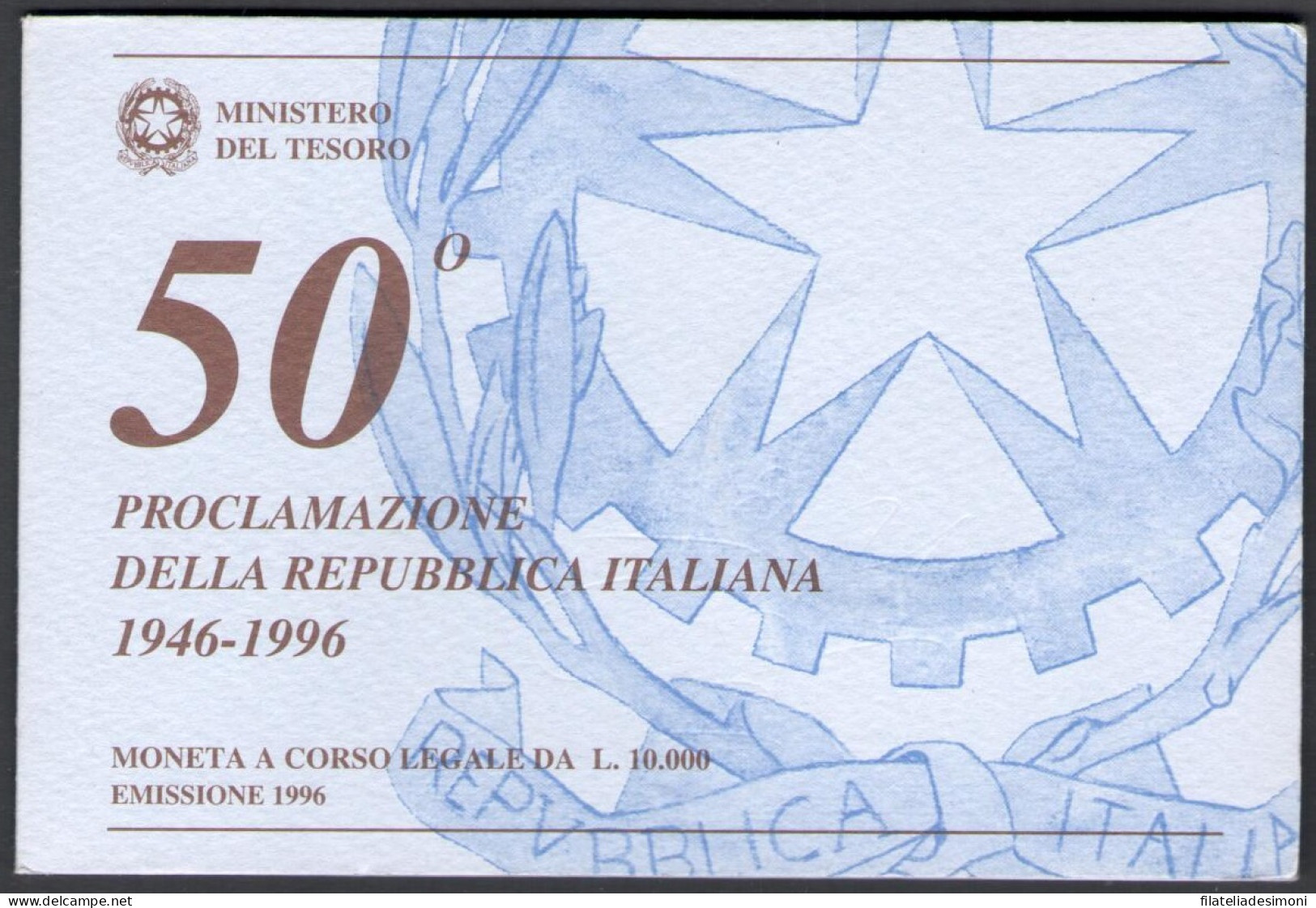 1996 Italia - 10.000 Lire, 50 Repubblica Italiana - FDC - 500 Lire