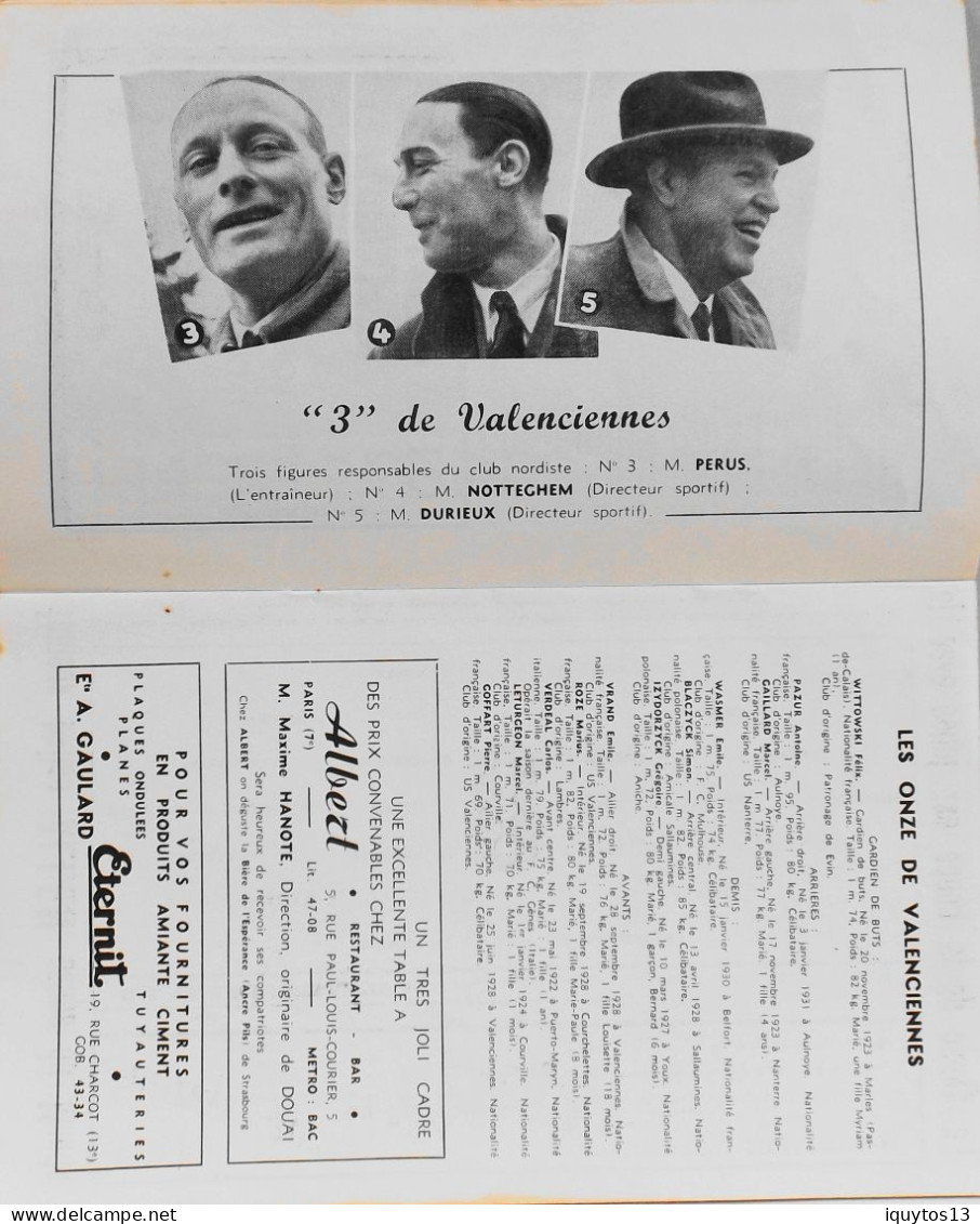 RARE Programme de FINALE de la COUPE de FRANCE au Stade Colombes le 6 Mai 1951 R.C. STRASBOURG / U.S. VALENCIENNES-ANZIN