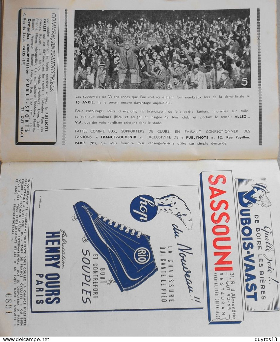 RARE Programme de FINALE de la COUPE de FRANCE au Stade Colombes le 6 Mai 1951 R.C. STRASBOURG / U.S. VALENCIENNES-ANZIN