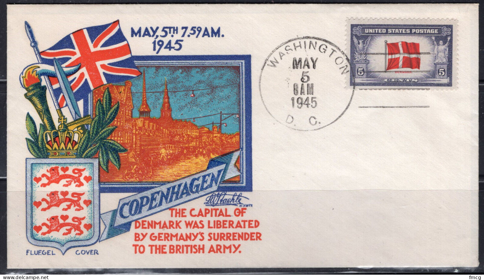 1945 Staehle Cover - World War II, Copenhagen Liberated, Washington DC, May 5 - Lettres & Documents